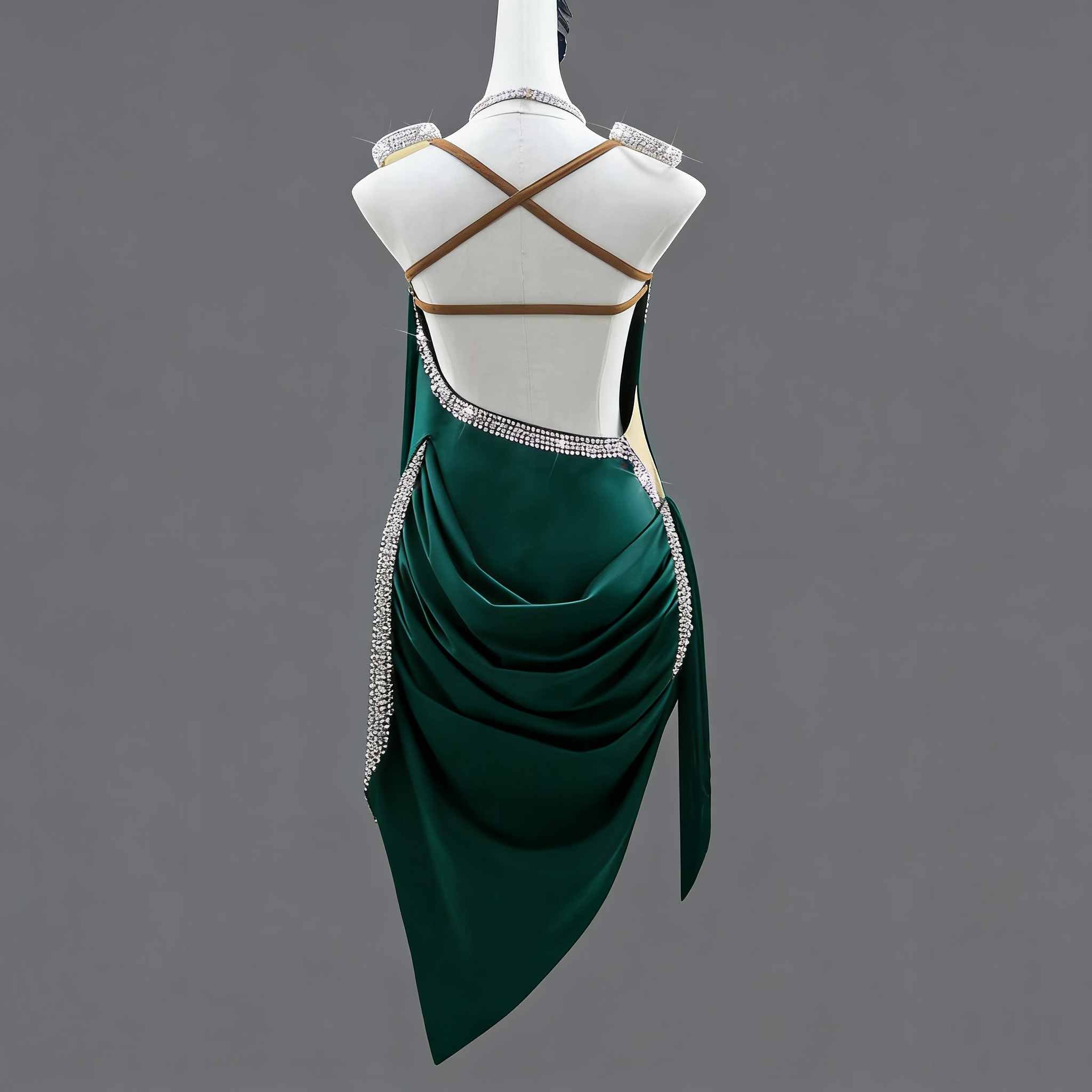 Custom Size Dark Green Latin Dance Dresses Flowy Salsa Chacha Dance Costumes