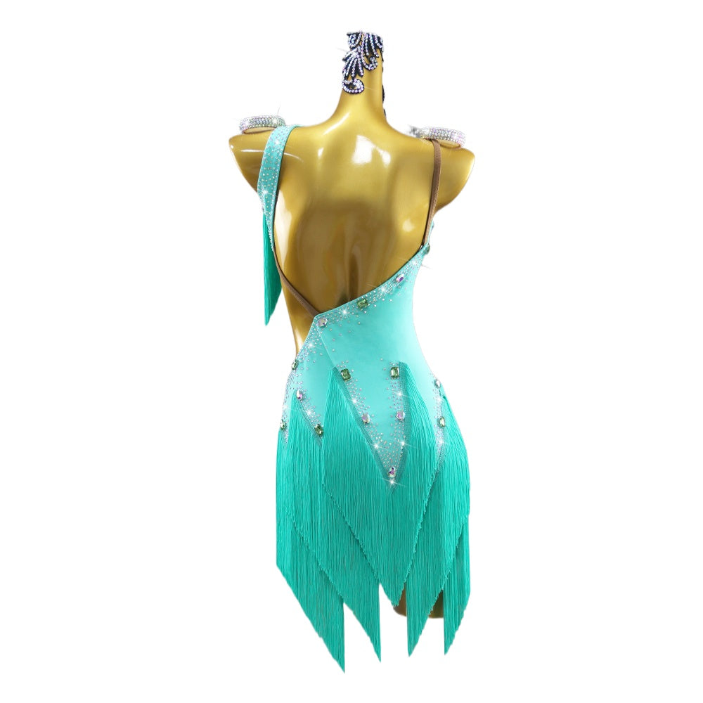 Mint Competition Latin Dance Dresses for Women Girls Slant Neck Salsa Rumba Chacha Blackpool Dance Outfits - Moderndancedress.com