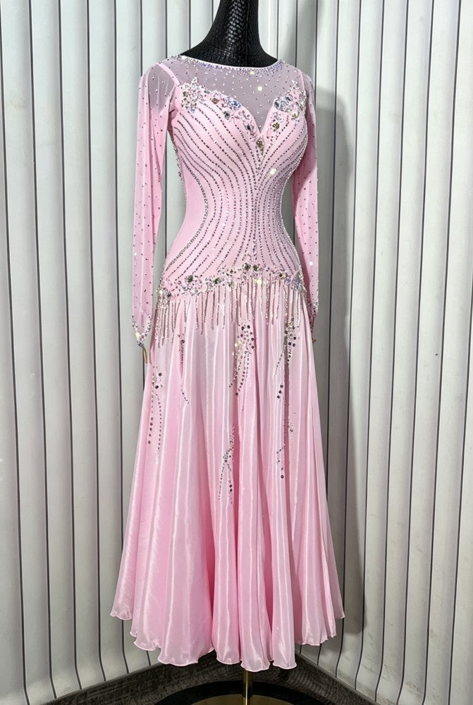 Custom Blue Rhinestone American Smooth Dance Dress Ballroom Waltz Performance Gown