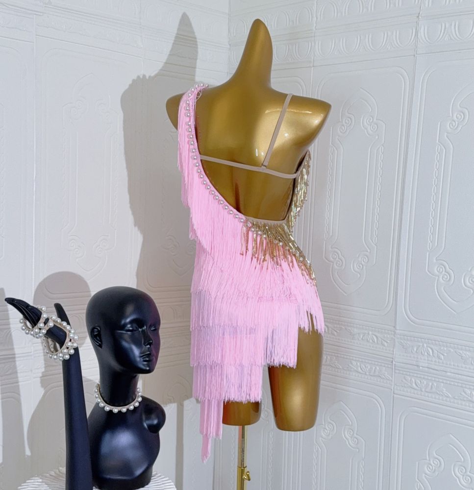 Custom Size Pink Latin Dance Dresses for Women Girls Latin Salsa Rumba Chacha Latin Solo Dance Costumes