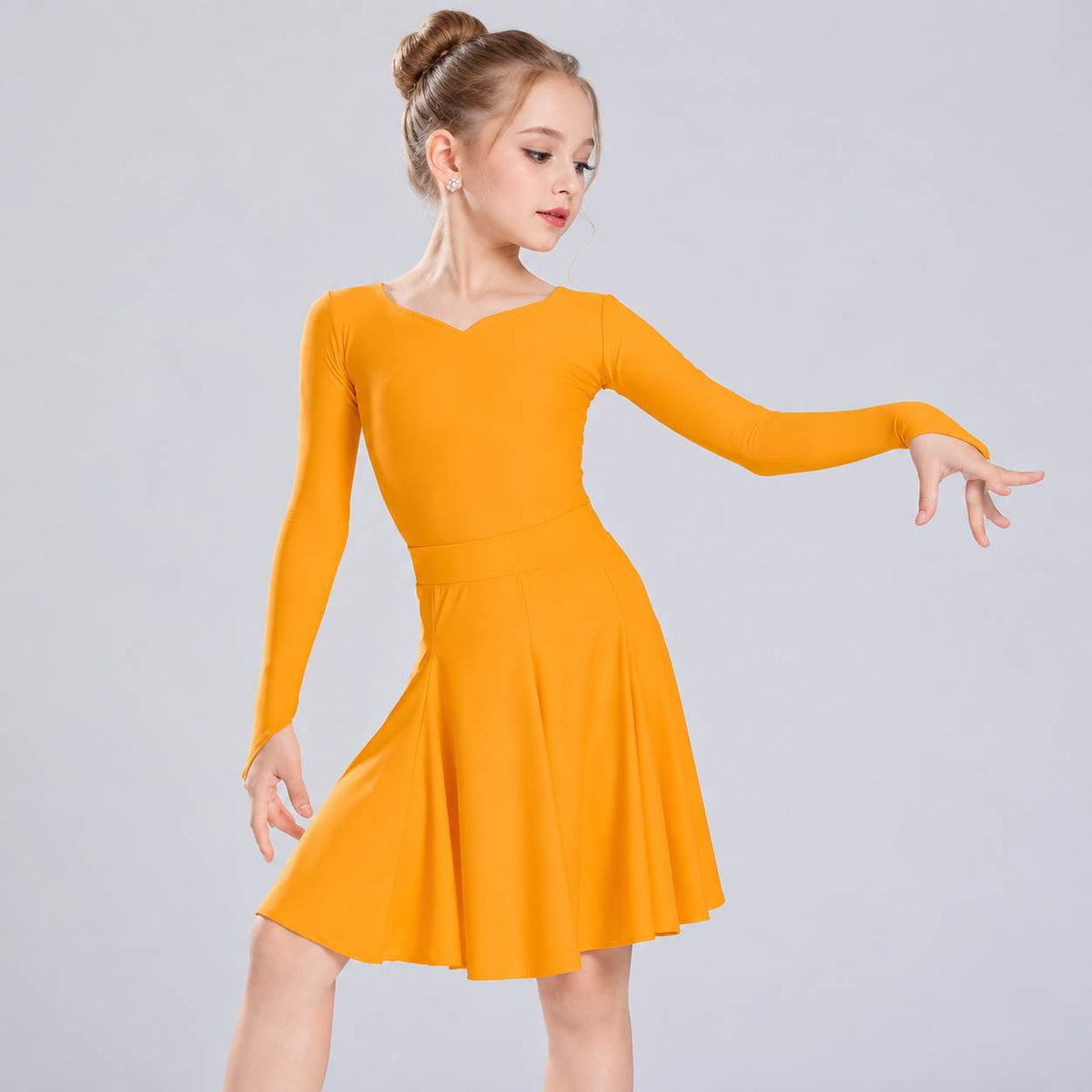 Fuchsia Girls Latin Dance Dress - Kids Long Sleeve Ballroom Wear