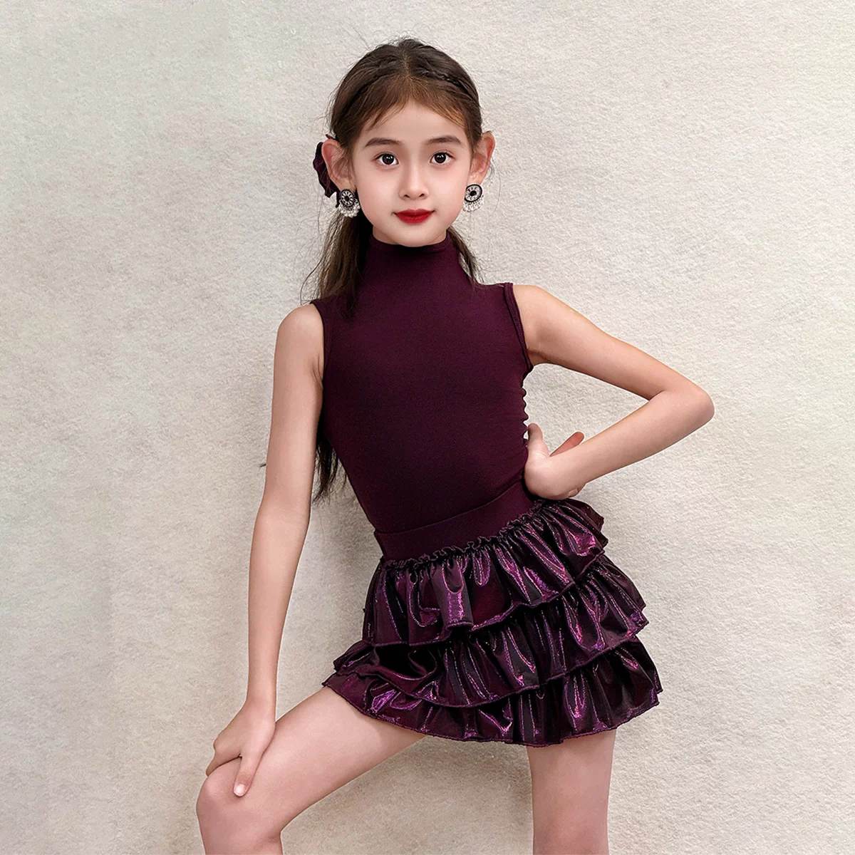 Girls Latin Dance Dress | Kids Mustard Yellow Mock Neck Salsa Chacha Set