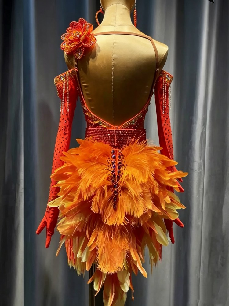 Custom Royal Blue Orange Latin Dress | Cutout Salsa Cha Cha Competition Outfit
