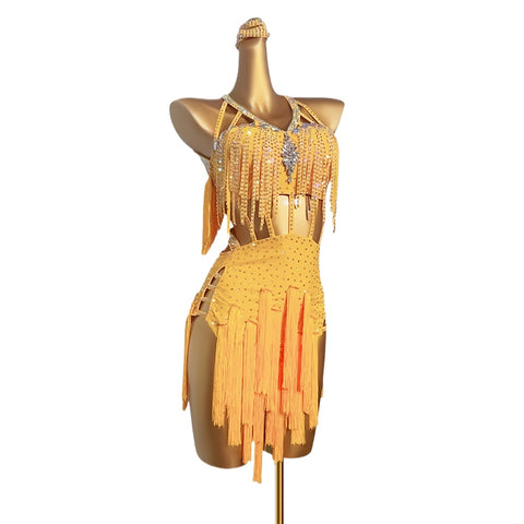 Custom Size Orange Red Fringe Latin Dance Dresses for Women Girls Salsa Rumba Chacha Performance Costumes