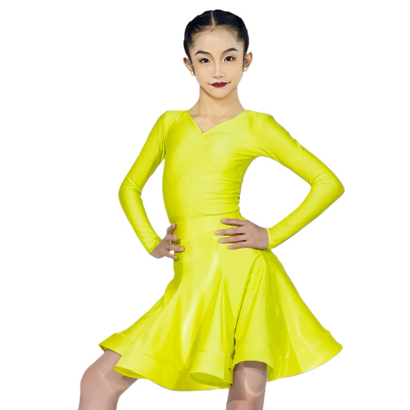 Girls Latin Dance Dresses Kids Blue Pink Green Purple Ballroom Salsa Rumba Chacha Standard Competition Dance Outfits - Moderndancedress.com