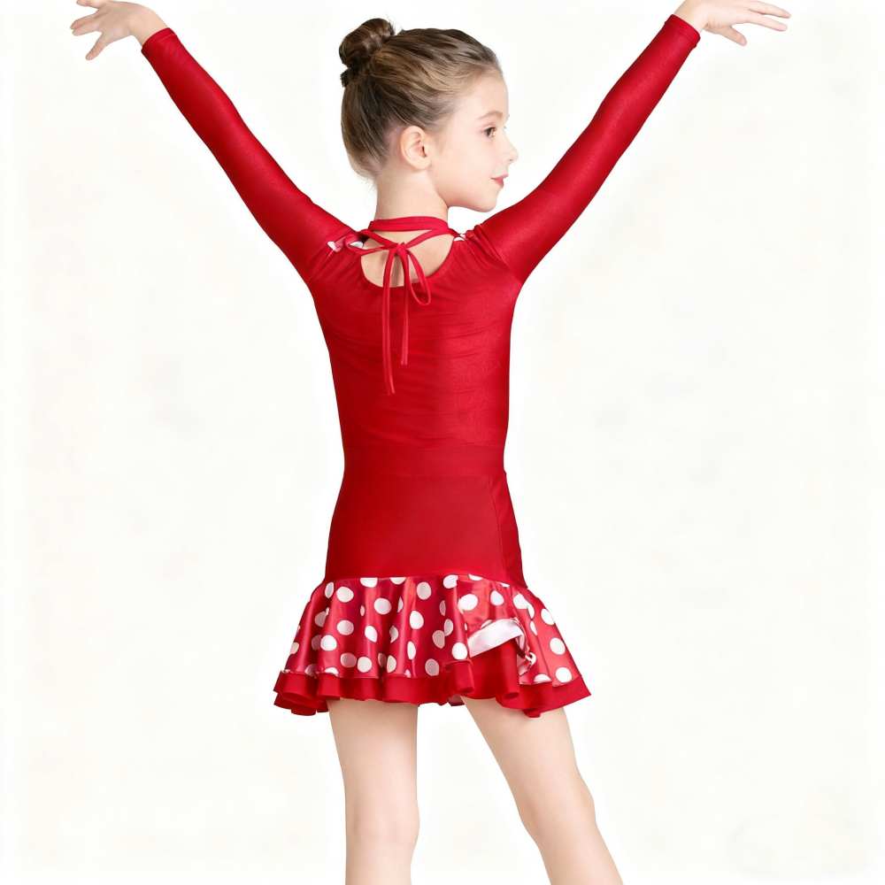 Girls Latin Dance Dresses for Kids Children Red Polka Dot Salsa Rumba Chacha Latin Dance Performance Clothes