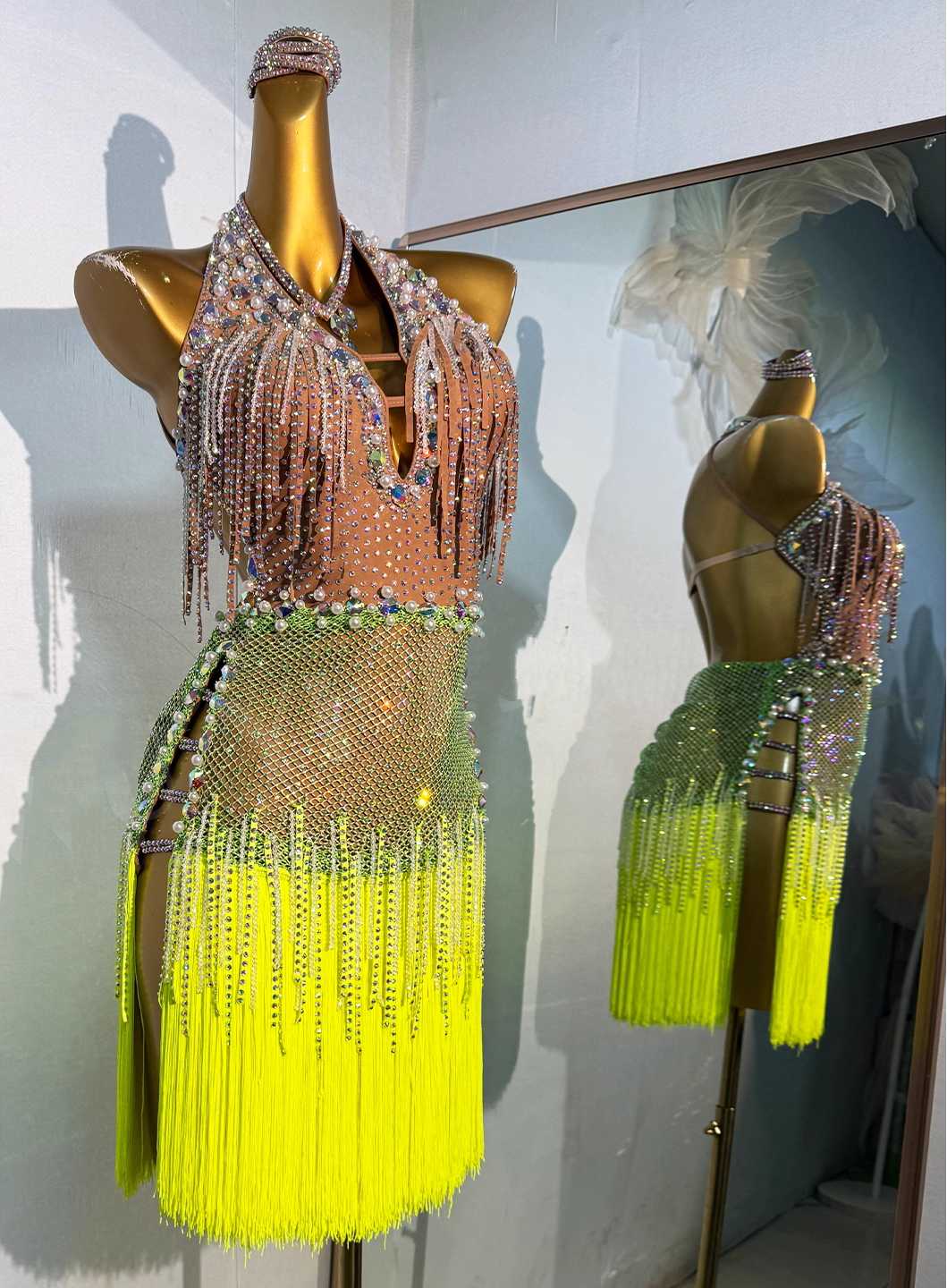 Custom Size Gold Fringe Competition Latin Dance Dresses for Women Girls Salsa Latin Chacha Latin Dance Costume