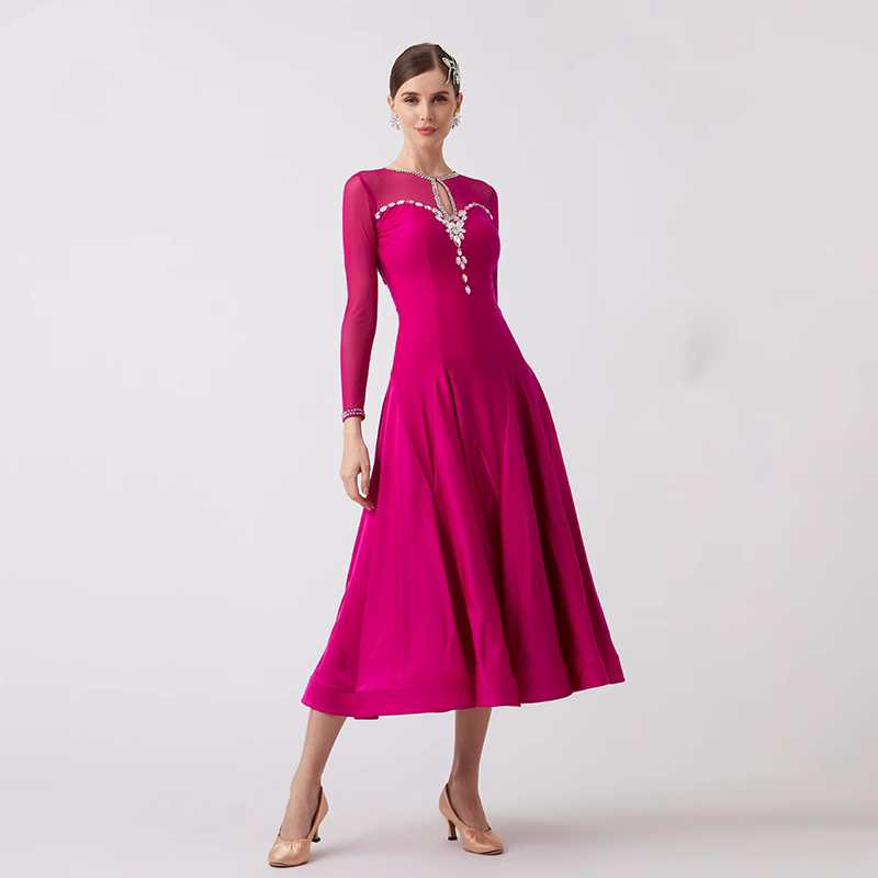 Custom Size Fuchsia Competition Ballroom Dance Dresses for Women Girls Waltz Tango Smooth Dance Gown - Moderndancedress.com