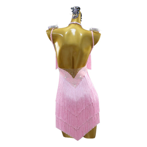 Pink Fringe Competition Latin Dance Dresses for Women Girls Salsa Rumba Chacha Professional Contest Show Costumes
