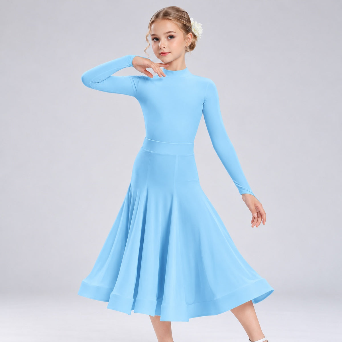 Light Blue Girls Ballroom Dance Dress