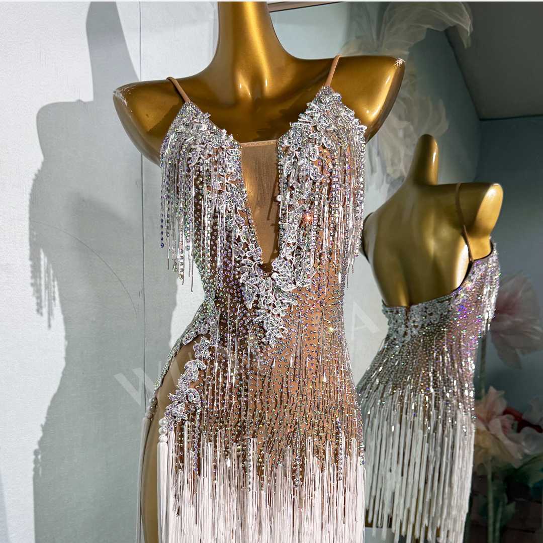 Custom Size Flesh Competition Latin Dance Dresses for Women Salsa Rumba Blackpool Performance Art Test Costumes