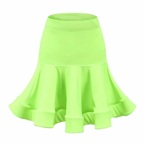 Girls Red Neon Green Black Latin Dance Skirt Kids Children Practice White Latin Salsa Chacha Dancing Skirt - Moderndancedress.com