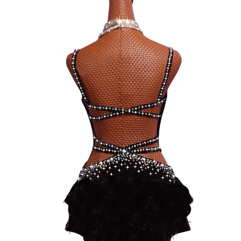 Latin Dance Dresses For Women S-L Milk Silk Lace Sexy Salsa Fringe Skirt Evening Dress Ballroom Competition Clothes - Moderndancedress.com