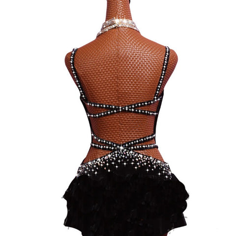 Latin Dance Dresses For Women S-L Milk Silk Lace Sexy Salsa Fringe Skirt Evening Dress Ballroom Competition Clothes