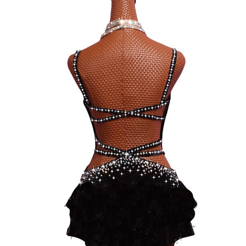 Latin Dance Dresses For Women S-L Milk Silk Lace Sexy Salsa Fringe Skirt Evening Dress Ballroom Competition Clothes - Moderndancedress.com