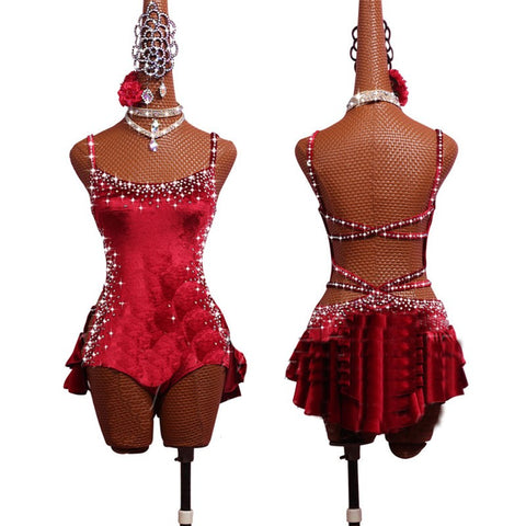 Latin Dance Dresses For Women S-L Milk Silk Lace Sexy Salsa Fringe Skirt Evening Dress Ballroom Competition Clothes - Moderndancedress.com