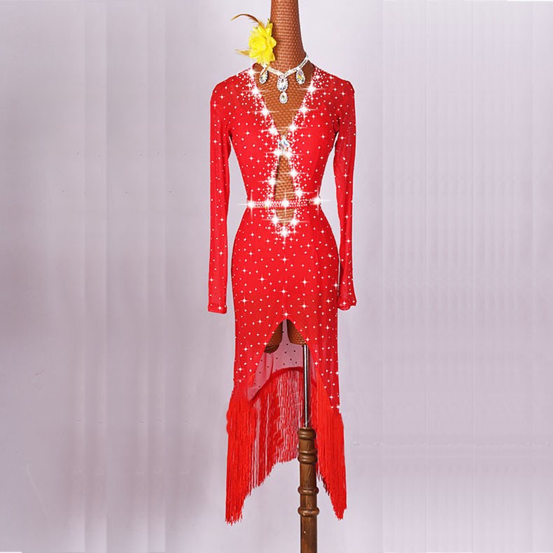 Original Latin Dance Dresses For Ladies Black Red Color Gauze Feminine Clothes Fashion Women Professional Ballroom Suits - Moderndancedress.com