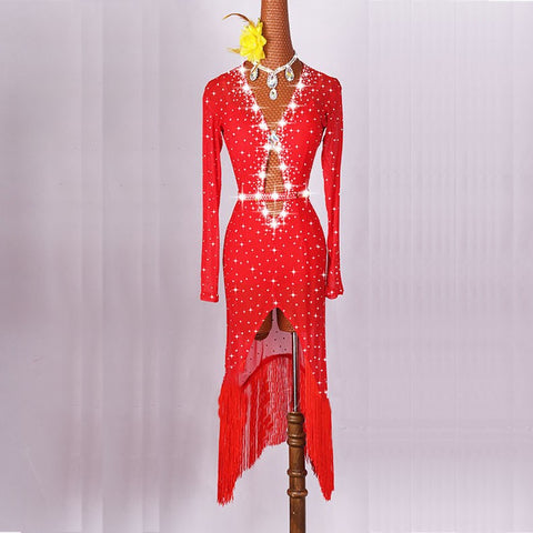 Original Latin Dance Dresses For Ladies Black Red Color Gauze Feminine Clothes Fashion Women Professional Ballroom Suits - 