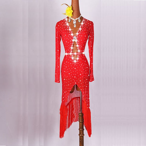 Original Latin Dance Dresses For Ladies Black Red Color Gauze Feminine Clothes Fashion Women Professional Ballroom Suits - Moderndancedress.com