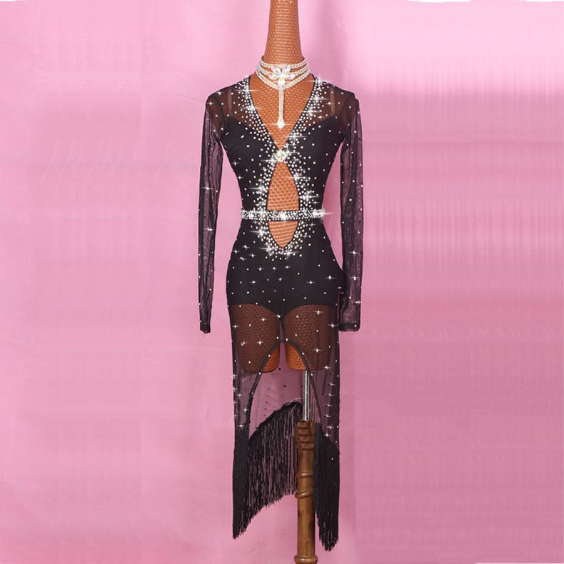 Original Latin Dance Dresses For Ladies Black Red Color Gauze Feminine Clothes Fashion Women Professional Ballroom Suits - Moderndancedress.com