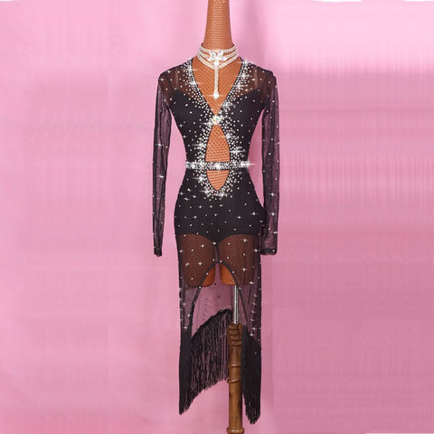 Original Latin Dance Dresses For Ladies Black Red Color Gauze Feminine Clothes Fashion Women Professional Ballroom Suits - Moderndancedress.com