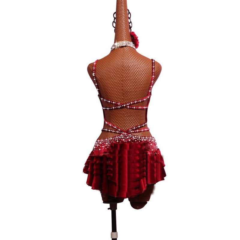 Latin Dance Dresses For Women S-L Milk Silk Lace Sexy Salsa Fringe Skirt Evening Dress Ballroom Competition Clothes - Moderndancedress.com