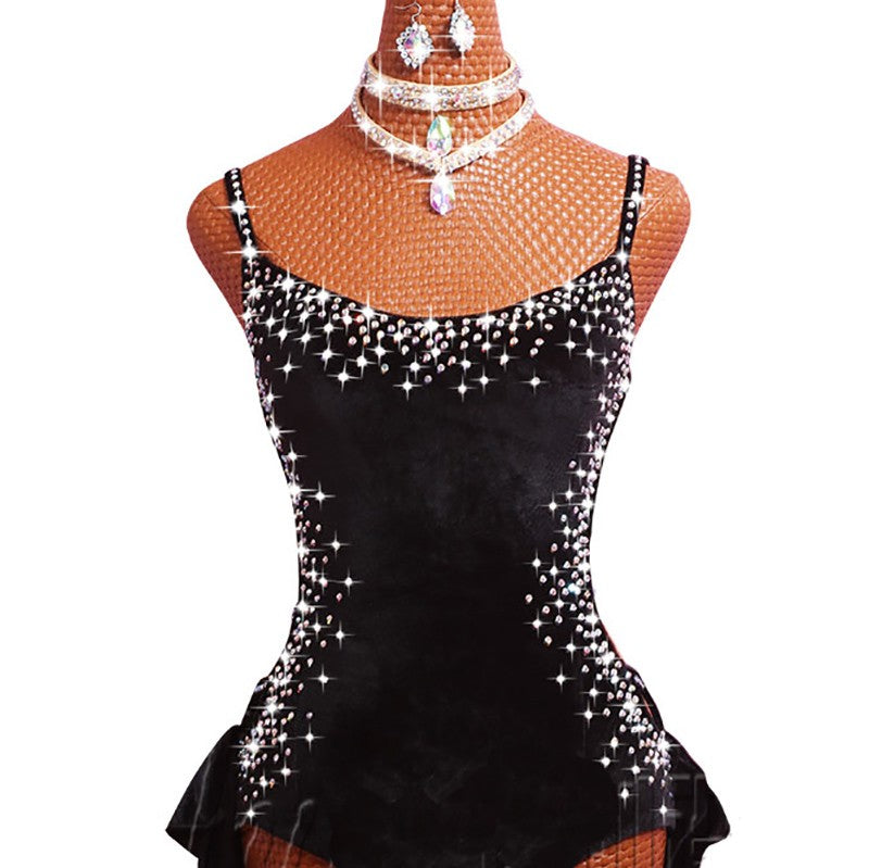 Latin Dance Dresses For Women S-L Milk Silk Lace Sexy Salsa Fringe Skirt Evening Dress Ballroom Competition Clothes - Moderndancedress.com
