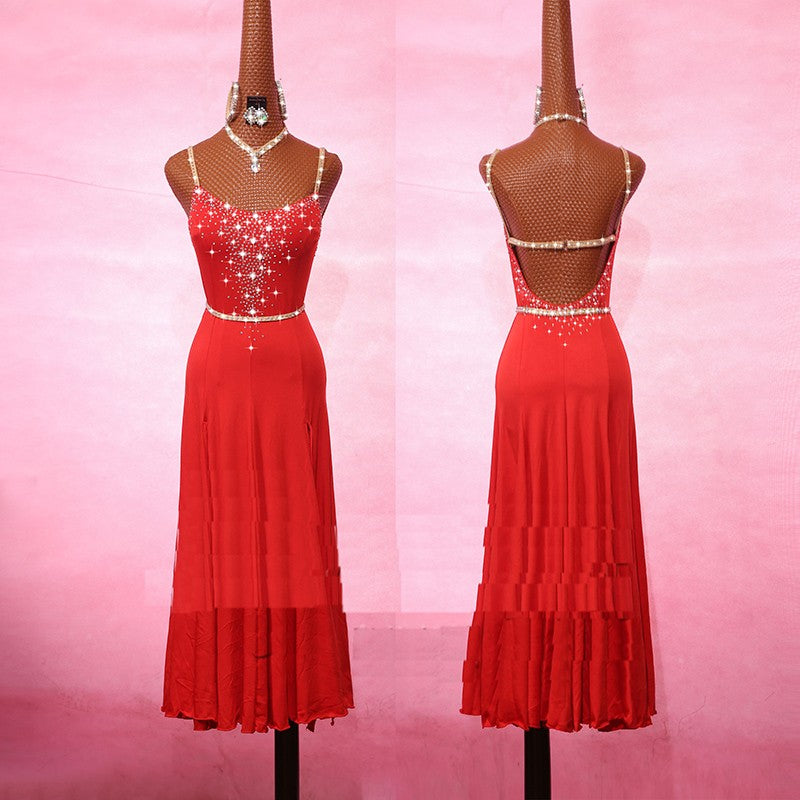 Latin Dance Dress For Women Lace Stage Perform Cha cha Rumba Samba Practice Exercise Fitness Clothes - Moderndancedress.com
