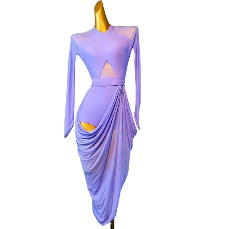Lavender purple red black latin ballroom dance dresses for women girls salsa rumba chacha rhythm ballroom dance costumes - Moderndancedress.com