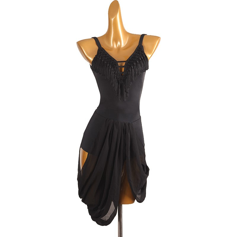 Black red royal blue fringe latin ballroom dance dresses for women girls salsa rumba chacha ballroom dance costumes modern dance wear for female - Moderndancedress.com