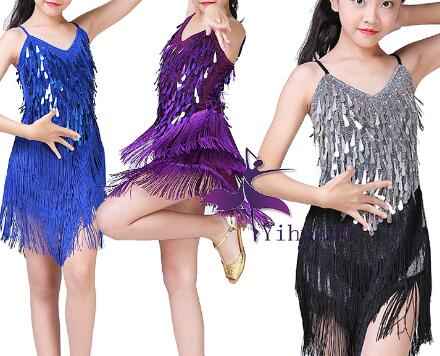 Girls Latin Dance Dresses for Kids - Sequined Fringed Competition Salsa Dresses - Moderndancedress.com