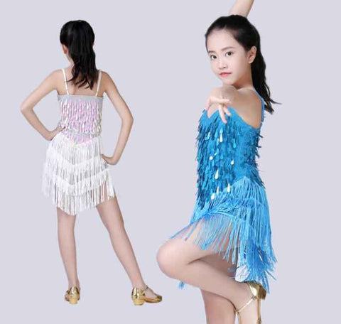 Girls Latin Dance Dresses for Kids - Sequined Fringed Competition Salsa Dresses - Moderndancedress.com
