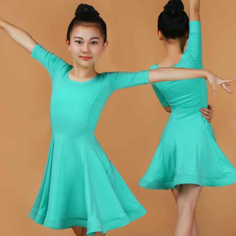 Children girls mint color ballroom latin dance dress green pink blue girls latin sexy dirls kids latin dancing dress For Stage performance - Moderndancedress.com