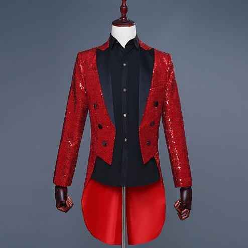 Male sequined tuxedo stage performance dress magician jacket nightclub bar hosted the United States vocal choir command - Moderndancedress.com