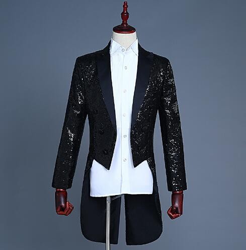 Male sequined tuxedo stage performance dress magician jacket nightclub bar hosted the United States vocal choir command