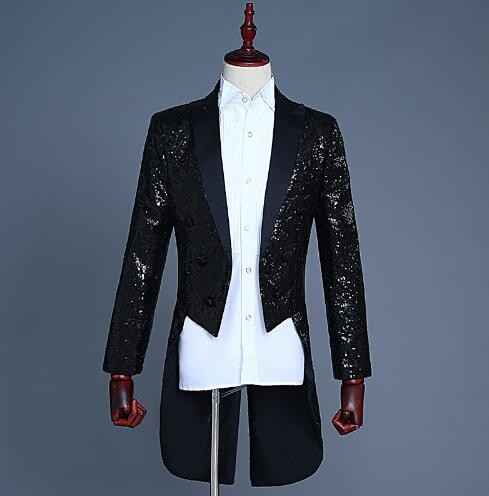 Male sequined tuxedo stage performance dress magician jacket nightclub bar hosted the United States vocal choir command - Moderndancedress.com