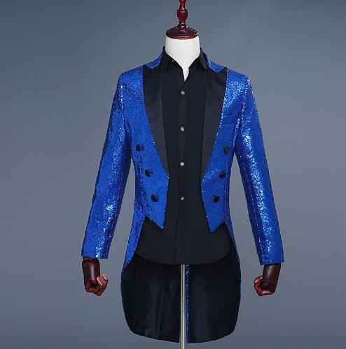 Male sequined tuxedo stage performance dress magician jacket nightclub bar hosted the United States vocal choir command - Moderndancedress.com