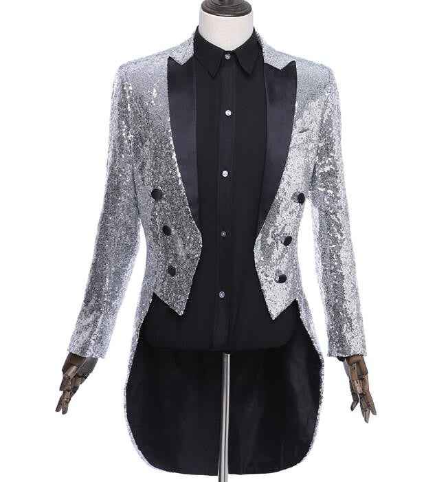 Male sequined tuxedo stage performance dress magician jacket nightclub bar hosted the United States vocal choir command - Moderndancedress.com