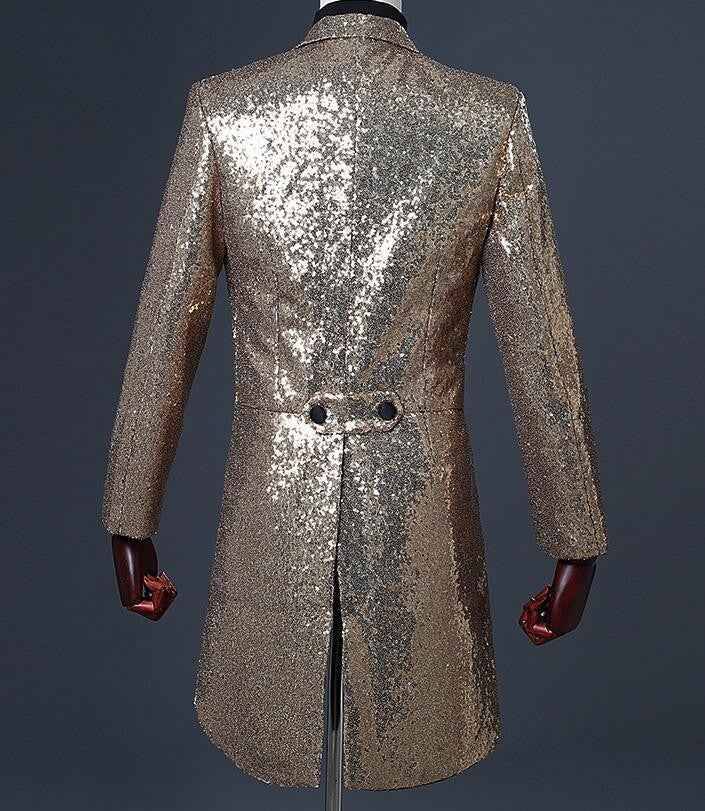 Male sequined tuxedo stage performance dress magician jacket nightclub bar hosted the United States vocal choir command - Moderndancedress.com