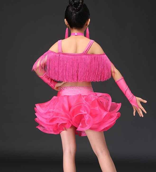 Girls competition latin dresses Pink blue purple Tassel Latin dance costumes ballroom stage performance dress birthday gift clothes - Moderndancedress.com