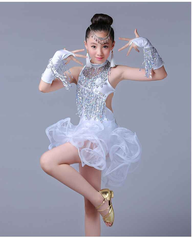 Latin dance dress children Latin dance costumes costumes girls tassel sequins competition clothes new dance clothing - Moderndancedress.com