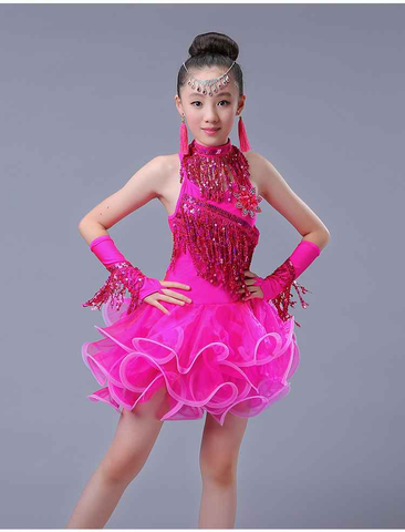 Latin dance dress children Latin dance costumes costumes girls tassel sequins competition clothes new dance clothing - Moderndancedress.com