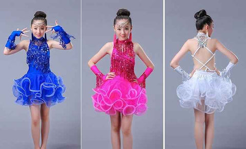 Latin dance dress children Latin dance costumes costumes girls tassel sequins competition clothes new dance clothing - Moderndancedress.com