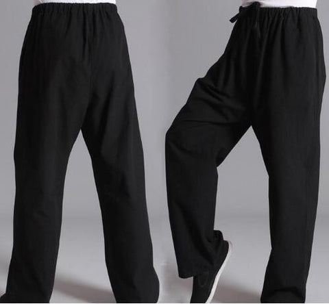 Pure cotton kung fu sports pants practise old-coarse male tang-suit breathable trousers Chinese traditiona tai chi leisure pants.