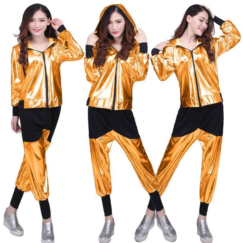 Children boy girls silver gold Hip hop jazz dance costume,modern jazz dance outfits loose long sleeve students hip hop performance clothes