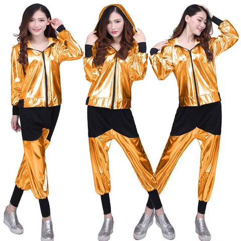 Children boy girls silver gold Hip hop jazz dance costume,modern jazz dance outfits loose long sleeve students hip hop performance clothes.