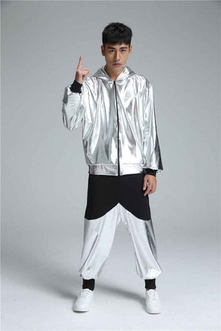 Children boy girls silver gold Hip hop jazz dance costume,modern jazz dance outfits loose long sleeve students hip hop performance clothes.