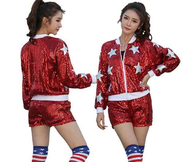 Sequined paillette modern dance women's men's girl's growth cheerleader school jazz hip hop dance costumes outfits - Moderndancedress.com