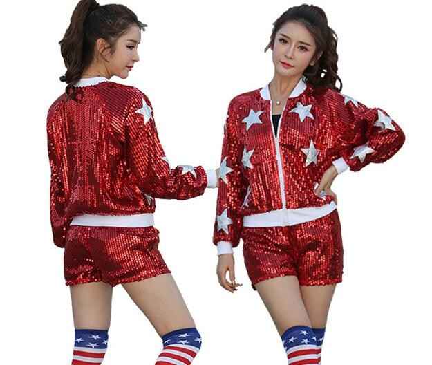 Sequined paillette modern dance women's men's girl's growth cheerleader school jazz hip hop dance costumes outfits