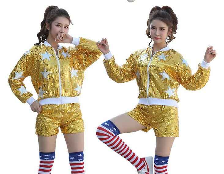 Sequined paillette modern dance women's men's girl's growth cheerleader school jazz hip hop dance costumes outfits.